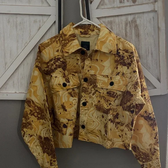 Wild Fable Yellow and Brown Patterned Bomber Jacket small ptp 22 - Picture 2 of 5